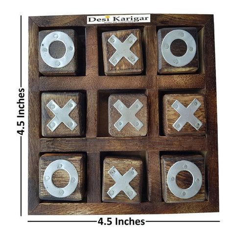 Extrokids Noughts and Crosses Game Brass Wooden Tic Tac Toe Game - Brown - EKIT0024