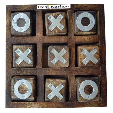 Extrokids Noughts and Crosses Game Brass Wooden Tic Tac Toe Game - Brown - EKIT0024