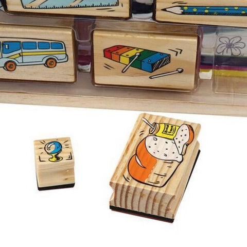 Extrokids Wooden Early Learning Stamp Art Toy with 26 Number and Picture Stamp, Storage Box and Washable Inks for Kids  (Multicolor) - EKR0002