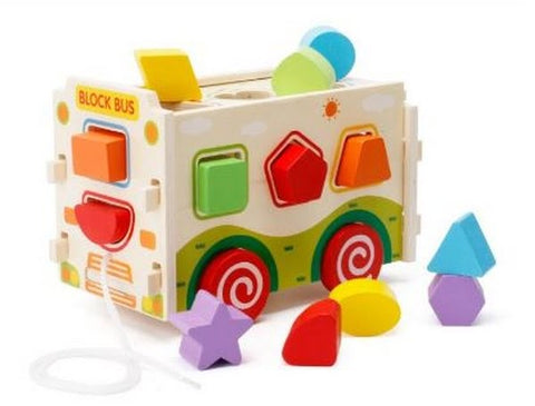 Extrokids Montessori Learning Wooden Bus with shapes Blocks - EKR0007
