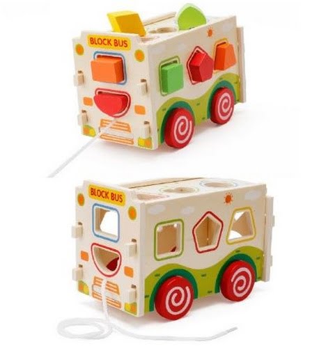 Extrokids Montessori Learning Wooden Bus with shapes Blocks - EKR0007