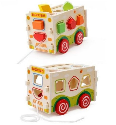 Extrokids Montessori Learning Wooden Bus with shapes Blocks - EKR0007