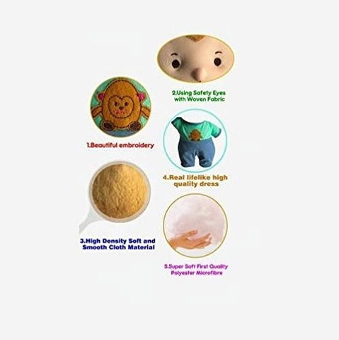 Extrokids Toddlers Soft Washable Fabric Monkey Doll Toy with Attractive Eyes and Cute Smile for Kids - EKR0032