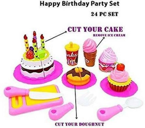 Extrokids Pretend Play Birthday Cake Toy Set with Dessert Ice Cream, Doughnut, Muffin - EKR0050