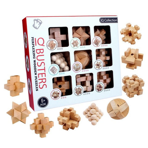 Extrokids Wooden Perplexing IQ brain buster  9PCS/Set Intelligence 3D Wooden Brain  IQ Puzzle Toy - EKR0059