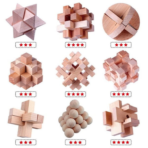 Extrokids Wooden Perplexing IQ brain buster  9PCS/Set Intelligence 3D Wooden Brain  IQ Puzzle Toy - EKR0059