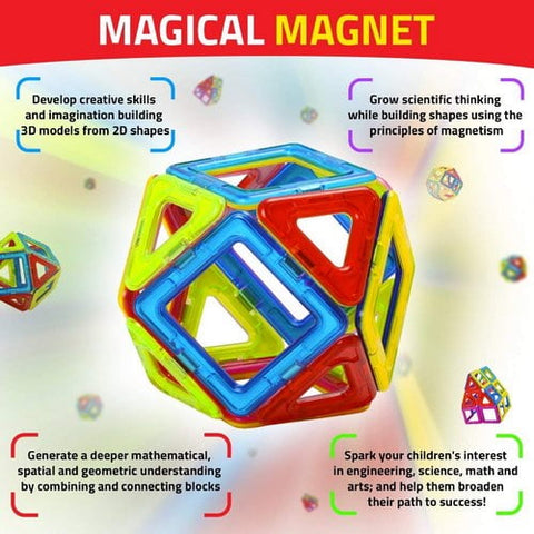 Extrokids Montessori Brain Development 52 PCS Mag Magical Magnetic Building Blocks 3D Magic Play Stacking Set - EKR0081