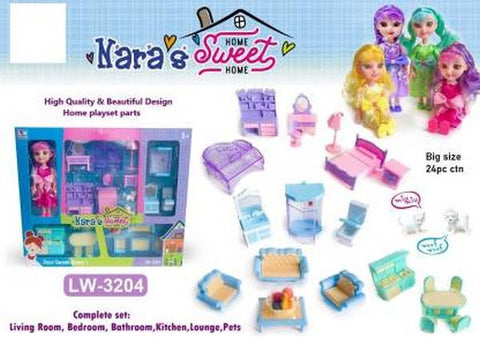 Extrokids Pretend Play Nara Sweet Home Doll House Toy Set With Home Accessories - EKR0120