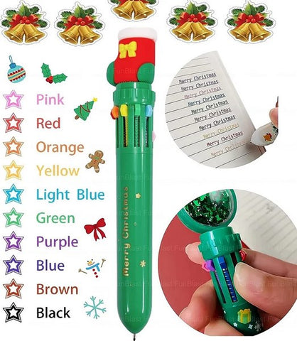 Merry Cristmas 10 Colour Ball Pen 1Pc Random Design Will Be Shipped - EKSS0022