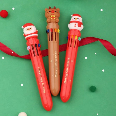 Merry Cristmas 10 Colour Ball Pen 1Pc Random Design Will Be Shipped - EKSS0022