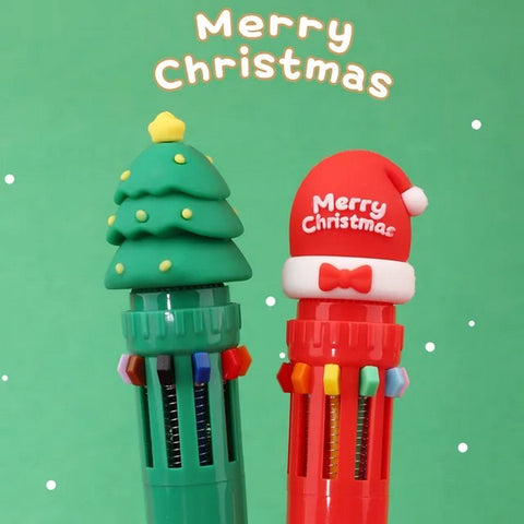 Merry Cristmas 10 Colour Ball Pen 1Pc Random Design Will Be Shipped - EKSS0022