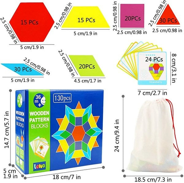 Creative wooden Pattern Blocks - 130pcs - Diamond Shapes - EKT0737