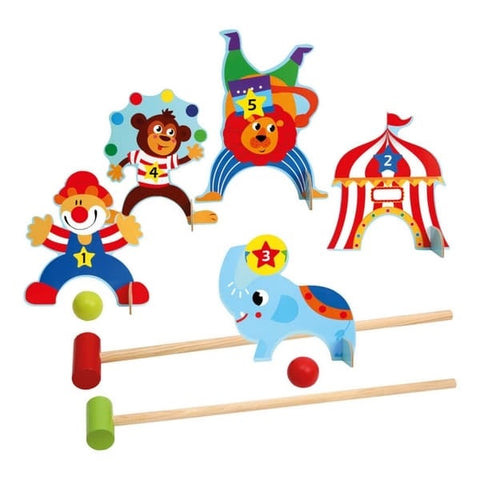 EXTROKIDS Wooden Clown Circus Gate Ball For Children Cue Indoor Outdoo Mini Golf Sports Family Games Toy - EKT1413