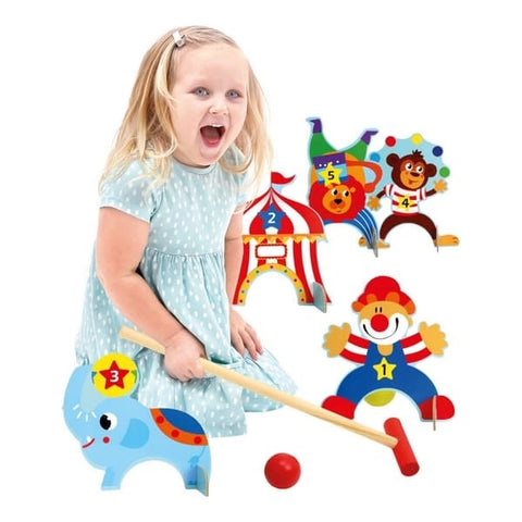 EXTROKIDS Wooden Clown Circus Gate Ball For Children Cue Indoor Outdoo Mini Golf Sports Family Games Toy - EKT1413