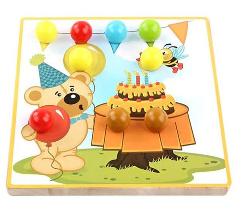 Extrokids Wooden Montessori Toys with Puzzle Cards Educational Mushroom Nails - EKT1696