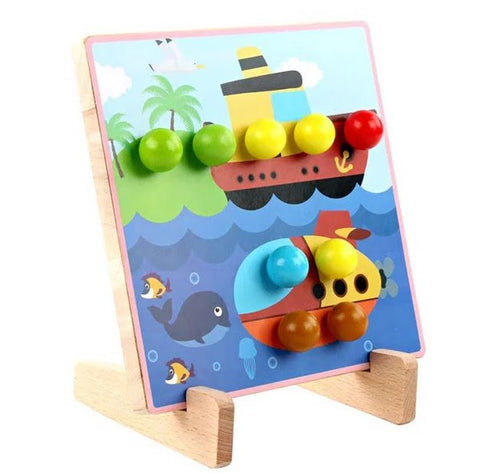 Extrokids Wooden Montessori Toys with Puzzle Cards Educational Mushroom Nails - EKT1696