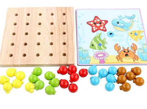 Extrokids Wooden Montessori Toys with Puzzle Cards Educational Mushroom Nails - EKT1696