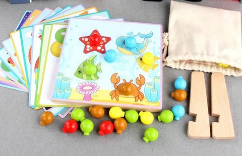 Extrokids Wooden Montessori Toys with Puzzle Cards Educational Mushroom Nails - EKT1696