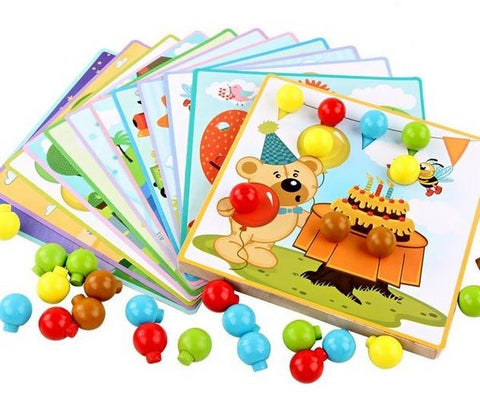 Extrokids Wooden Montessori Toys with Puzzle Cards Educational Mushroom Nails - EKT1696