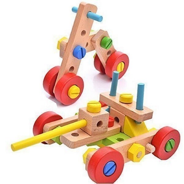 Extrokids Wooden Bright Colourful Nut Assembly Mechanix Building Blocks Educational Learning Toy - - EKT1878
