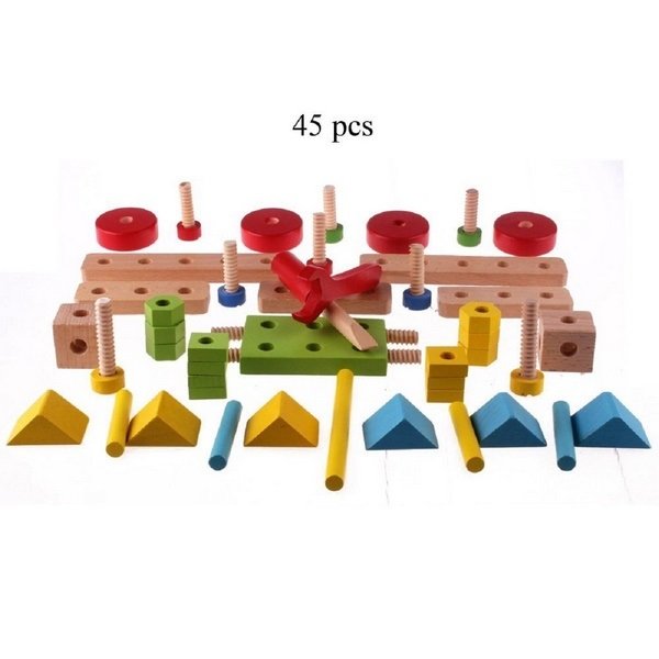 Extrokids Wooden Bright Colourful Nut Assembly Mechanix Building Blocks Educational Learning Toy - - EKT1878