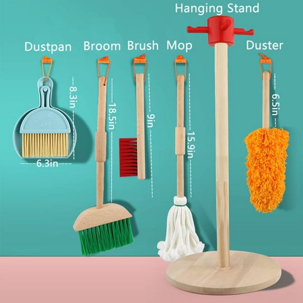Extrokids Wooden Cleaning Toy Set 7Piece,Kid-Sized Detachable Cleaning Tool Toy - EKT1880