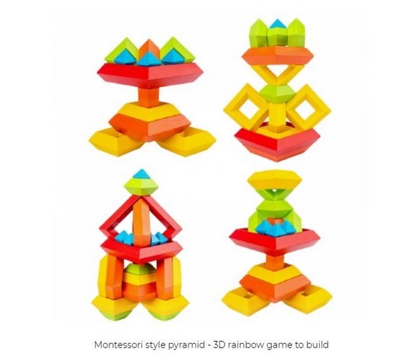 Extrokids Montessori style pyramid - 3D rainbow game to build - EKT1883