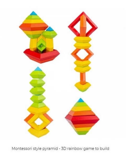 Extrokids Montessori style pyramid - 3D rainbow game to build - EKT1883