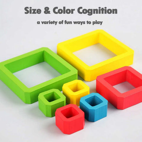 Extrokids Wooden Stacking Rainbow Pyramid Building Blocks Toys - EKT1887