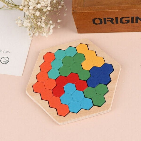 Extrokids Wooden Hexagon Puzzle Shape Pattern Block Tangram Brain Teaser - EKT1890