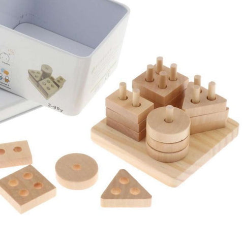 Extrokids Wooden Geometry Block Game Toy Four Pillars - EKT1896D
