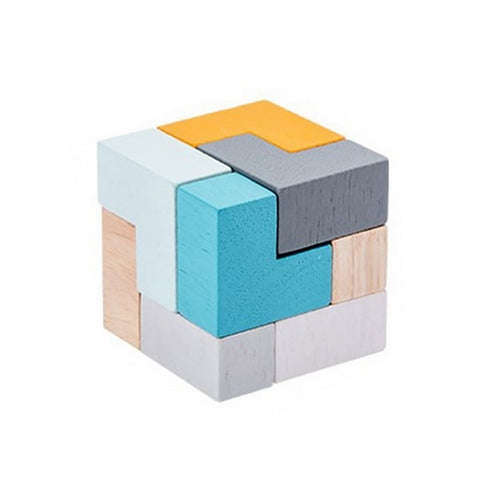 Extrokids Wooden Geometry Block Game Toy 3D Puzzle Cube - EKT1896L