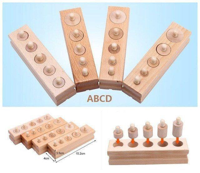 Extrokids Wooden Montessori Sensorial Material Family Set Mini Knobbed Cylinder Blocks - EKT1899