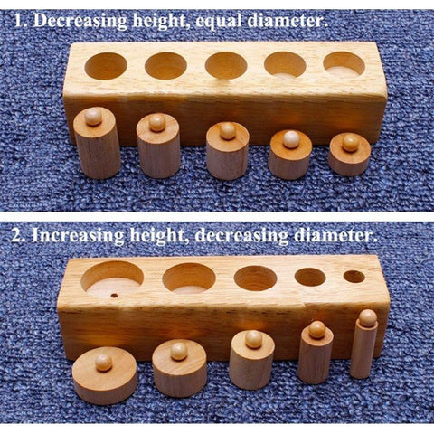 Extrokids Wooden Montessori Sensorial Material Family Set Mini Knobbed Cylinder Blocks - EKT1899