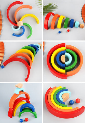 Extrokids Wooden Rainbow Building Blocks Mini - EKT1902