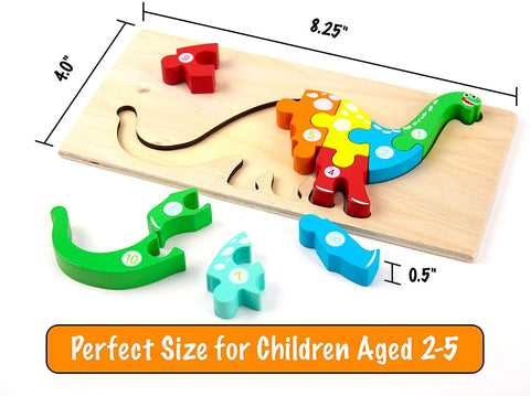 Extrokids Montessori  Wooden Toddler Puzzles for Kids - Dinosaur - EKT1913C