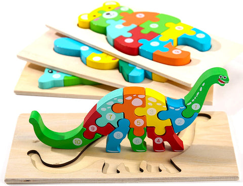 Extrokids Montessori  Wooden Toddler Puzzles for Kids - Dinosaur - EKT1913C