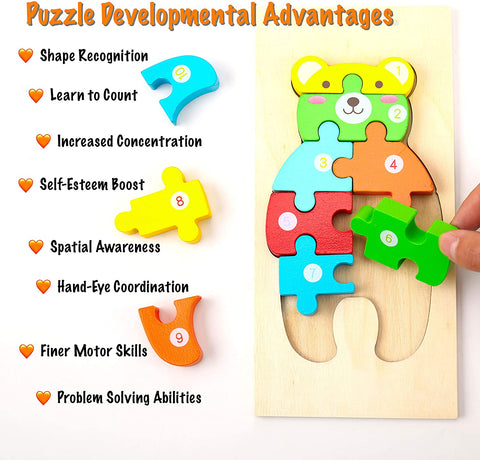 Extrokids Montessori  Wooden Toddler Puzzles for Kids - Bear - EKT1913J