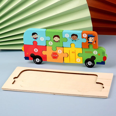 Extrokids Montessori  Wooden Toddler Puzzles for Kids - School Bus - EKT1913M