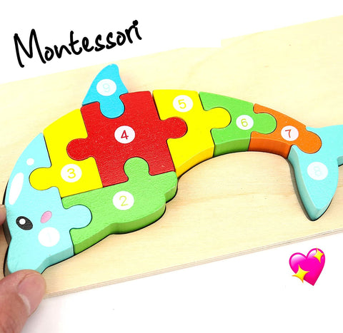 Extrokids Montessori  Wooden Toddler Puzzles for Kids - Dolphin - EKT1913R
