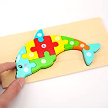 Extrokids Montessori  Wooden Toddler Puzzles for Kids - Dolphin - EKT1913R