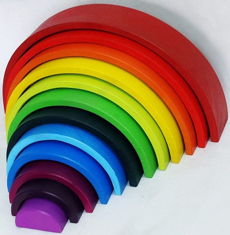 Extrokids Wooden colorful 12 PC Rainbow Stacker Stacking Toy - Large - EKT1918