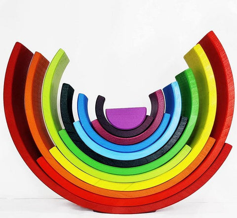 Extrokids Wooden colorful 12 PC Rainbow Stacker Stacking Toy - Large - EKT1918