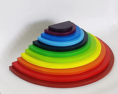 Extrokids Wooden 11 PC Rainbow Semi Circle Round Stacking Toy -Large - EKT1919