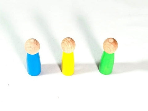 Extrokids wooden Color Peg dolls Green , Yellow , Blue  - 3 in 1 - EKT1926