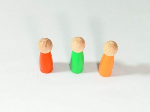 Extrokids wooden Color Peg dolls  Green , Red , Orange - 3 in 1 - EKT1927
