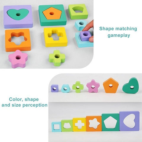 Extrokids Wooden Rainbow Tower Stacking Ring Toys - EKT1934