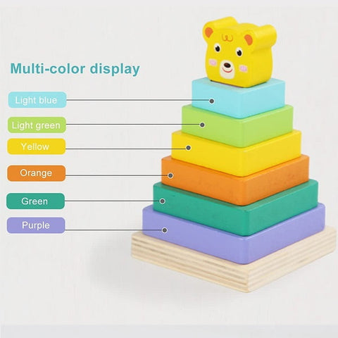 Extrokids Wooden Rainbow Tower Stacking Ring Toys - EKT1934