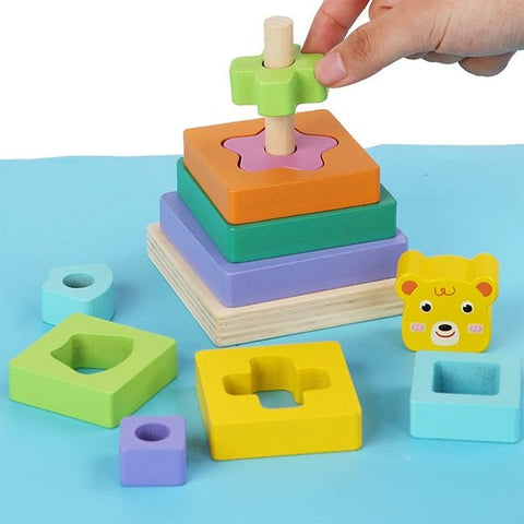 Extrokids Wooden Rainbow Tower Stacking Ring Toys - EKT1934