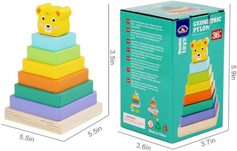 Extrokids Wooden Rainbow Tower Stacking Ring Toys - EKT1934